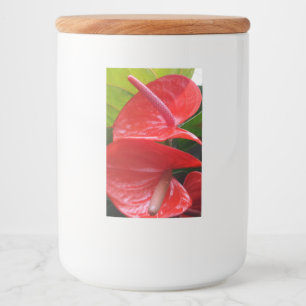 Red Flowers Food Container Label Mat Etikett