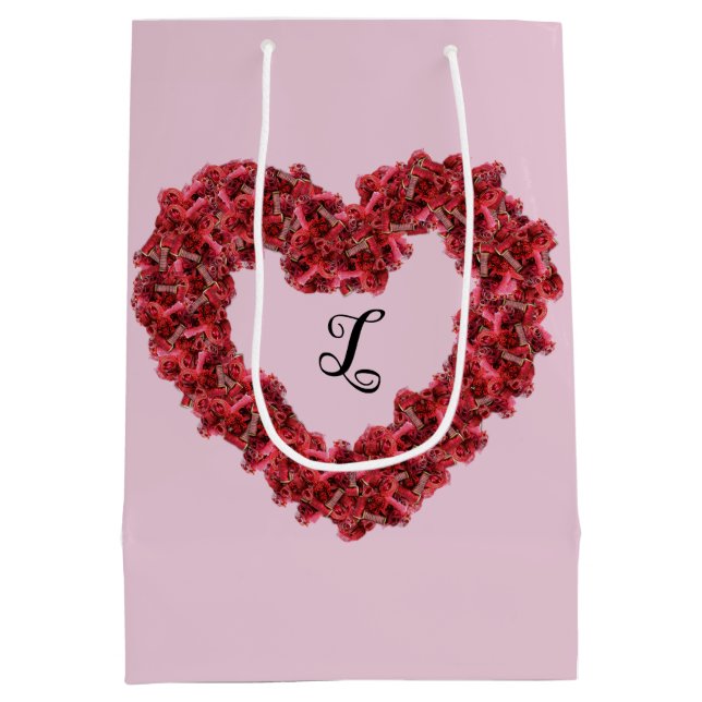 Red Flowers Heart med Monogram Blommigt (Baksidan)