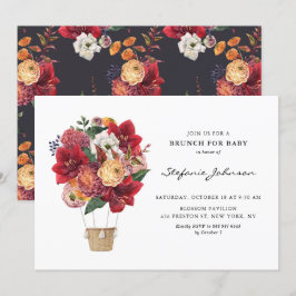 Red Flowers Luftballong Baby Shower Brunch Inbjudningar