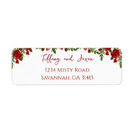 Red Flowers Modern Elegance Romantic Address Returadress Etikett