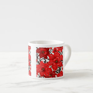 Red Flowers Mönster Espresso Mugg Espressomugg
