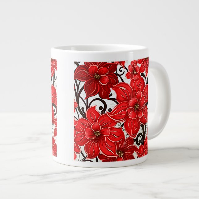Red Flowers Mönster Jumbo Mugg (Framsida höger)