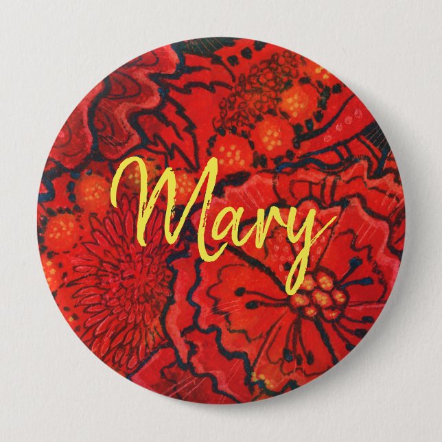 Red Flowers personlig monogram namn anpassningsbar Knapp (Framsida)