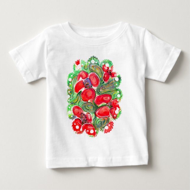 Red Flowers Poppy Blommigt Doodle Fantasy T Shirt (Framsida)