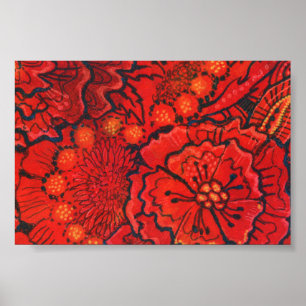 Red Flowers, Quirky Flower Abstrakt Blommigt Art Poster