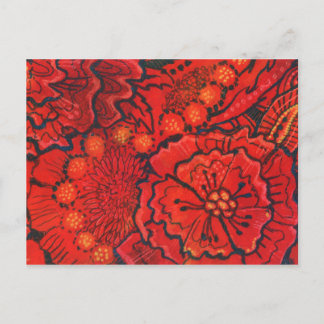 Red Flowers, Quirky Flower Abstrakt Blommigt Art Vykort