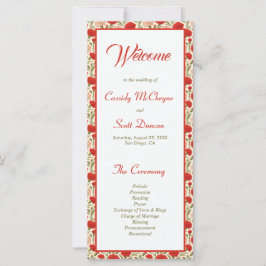 Red Flowers Romantic Bröllopsprogram