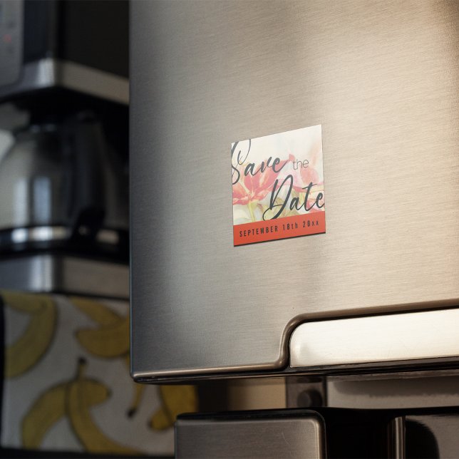 Red Flowers Spara datum magneter (Red Flowers Save the Date Magnet)