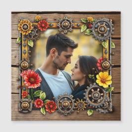 Red Flowers Steampunk Personlig Photo Magnetisk Inbjudningskort