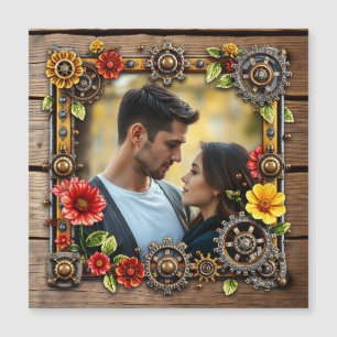 Red Flowers Steampunk Personlig Photo Magnetisk Inbjudningskort