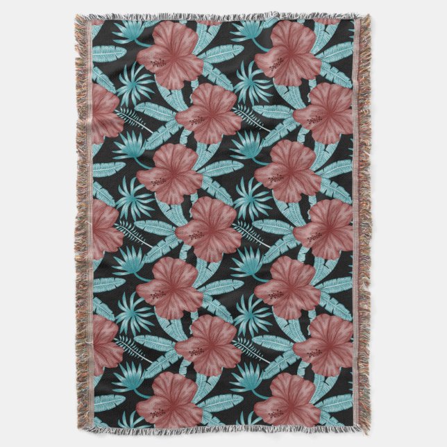 Red flowers tropical seamless pattern &blue leaves filt (Framsidan Vertikal)