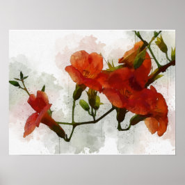 Red Flowers Watercolor Art Poster