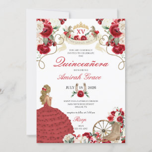 Red Flowers Westerna Cowgirl Quinceañera Inbjudningar