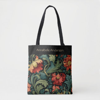 Red Flowers William Morris Personalize Tote Bag Tygkasse