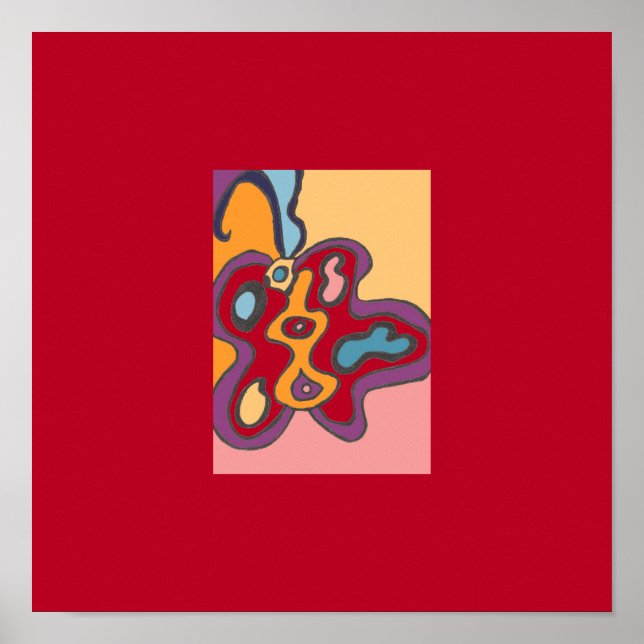 Red Flutterfly Mini Print 12x12 Poster (Framsidan)