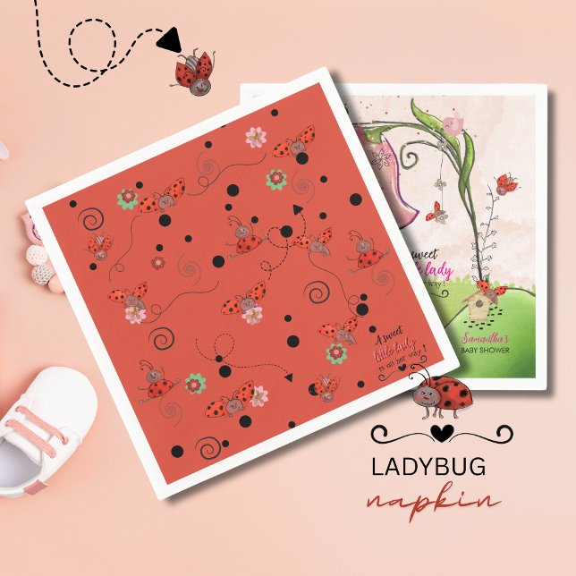 Red Flying Ladybug Pattern Baby Shower Napkins Pappersservett (Red Flying Ladybug Pattern Baby Shower Napkins)