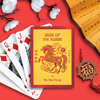 Red Foil Horse 2026 Chinese Lunar New Year Yellow Casinokort