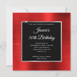 Red Foil Silver och Black Overlay 50:e födelsedage Inbjudningar