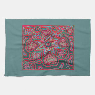 Red Folk Hearts Kitchen Towel Kökshandduk