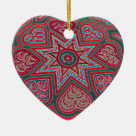 Red Folk Hearts Ornament
