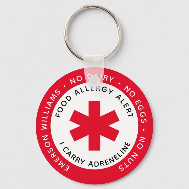 Red Food Allergy Alert Nyckelring (Framsida)