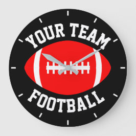 Red Football Anpassningsbar Team Namn & Background Stor Klocka