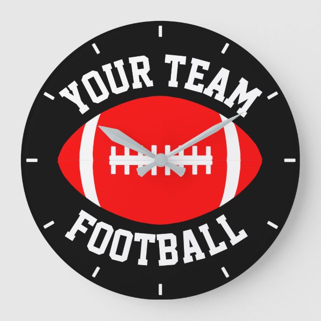 Red Football Anpassningsbar Team Namn & Background Stor Klocka (Framsida)