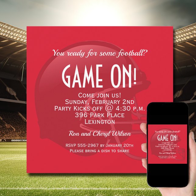 Red Football Helmet Inbjudningar (Order INSTANT DOWNLOAD to send digitally or PRINTED cards to mail or both!
)