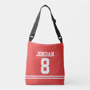 Red Football Jersey med eget namn och nummer Axelväska