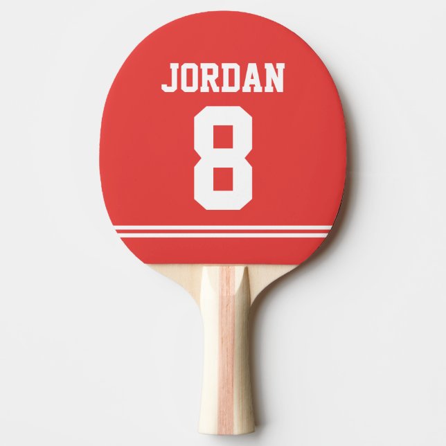 Red Football Jersey med eget namn och nummer Pingisracket (Framsidan)