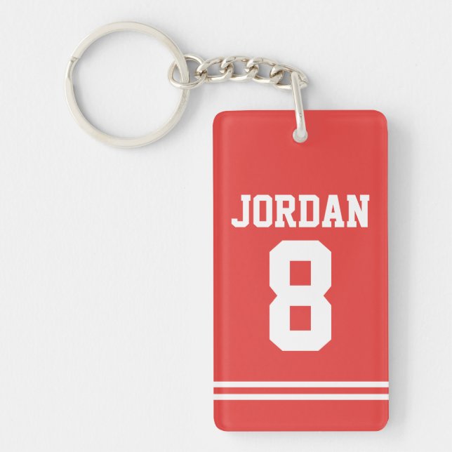 Red Football Jersey med nummer Nyckelring (Framsidan)