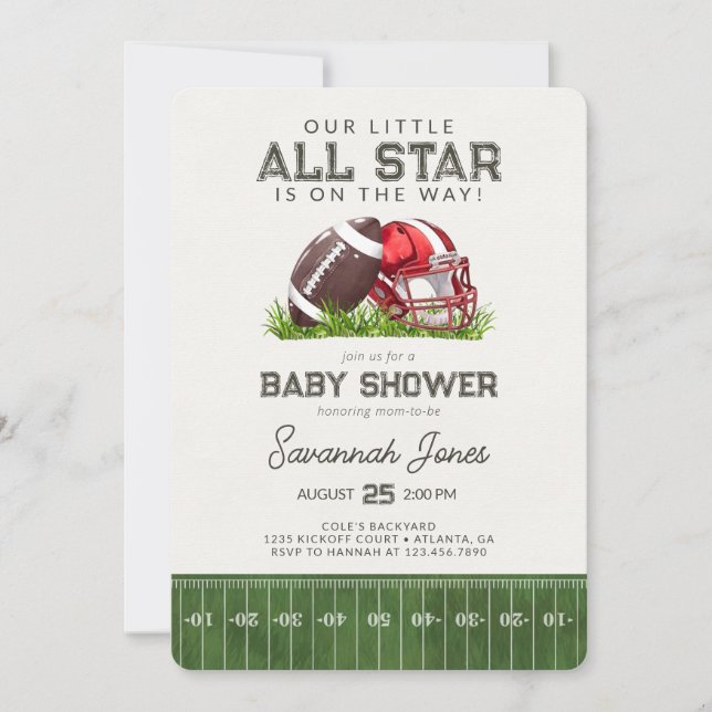 Red Football Little All Star Baller Baby Shower Inbjudningar (Framsida)