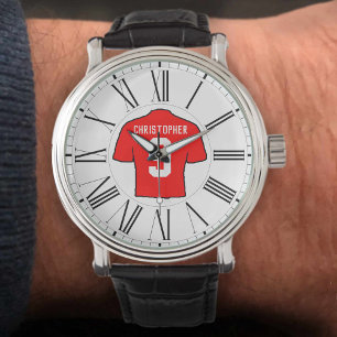 Red Football Shirt med romerska siffror. Armbandsur