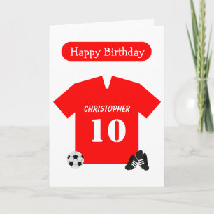 Red Football Shirt Personlig 10:e födelsedagskorte Kort