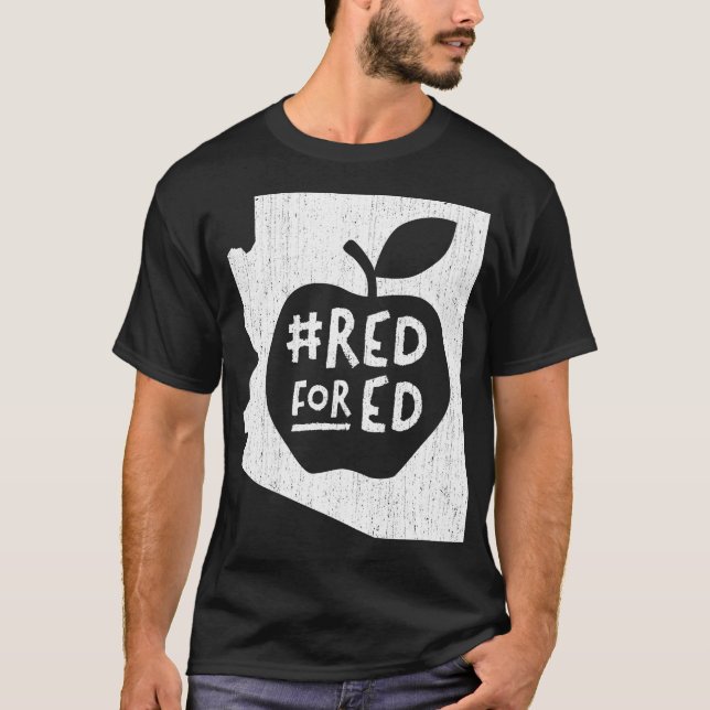 Red for Ed  Arizona Teacher Apple Chalk Rough  T Shirt (Framsida)
