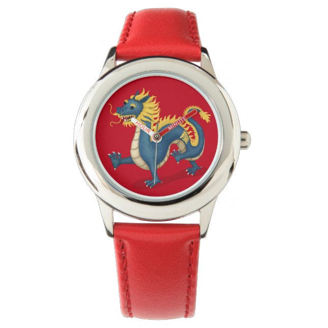 Red för kinesiska Zodiac-draken Cute Astrology-tec Armbandsur (Framsida)