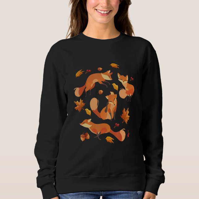 Red Forest Fox Baby Animal Autumn Fall Leaves T Shirt (Framsida)