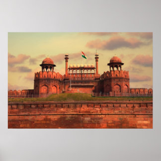 Red Fort i Delhi, Indien, under en vacker solnedgå Poster