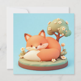 Red Fox 3D Clay Style Floral Tree Postcard