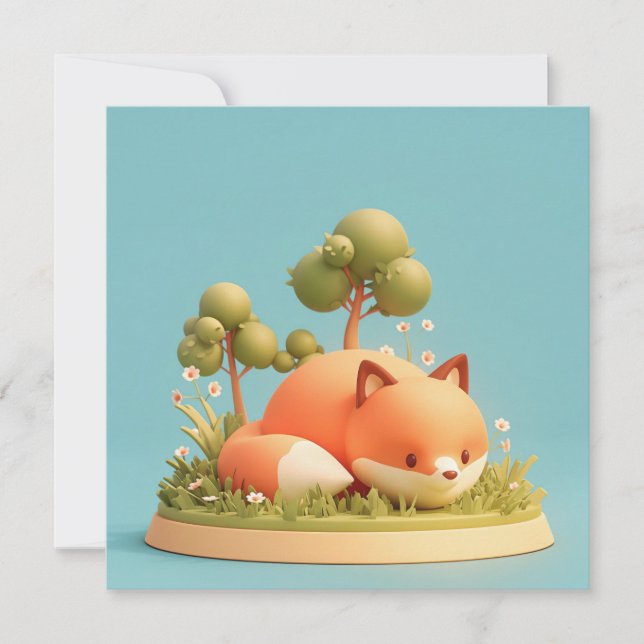 Red Fox 3D Clay Style Forest Meadow Postcard (Framsida)
