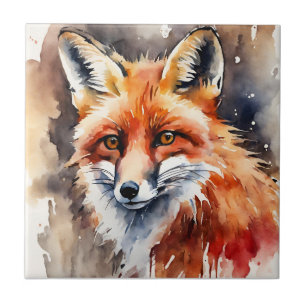 Red Fox Ansikte Watercolor Kakelplatta