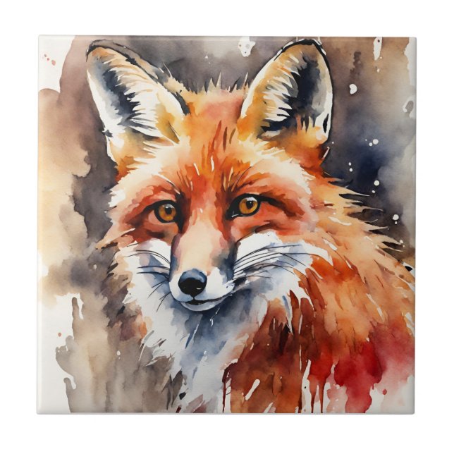 Red Fox Ansikte Watercolor Kakelplatta (Framsidan)