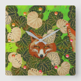 RED FOX BLAND GRÖNTEN LÖV OCH FOLIAGE FYRKANTIG KLOCKA