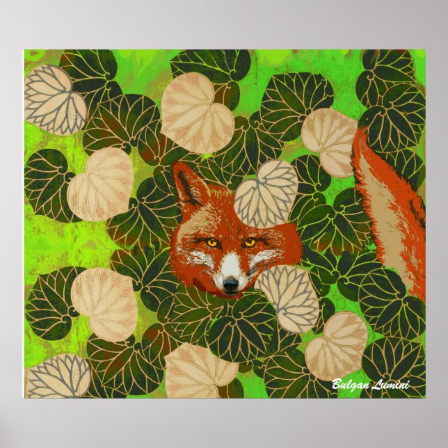 RED FOX BLAND GRÖNTEN LÖV OCH FOLIAGE POSTER (Framsidan)