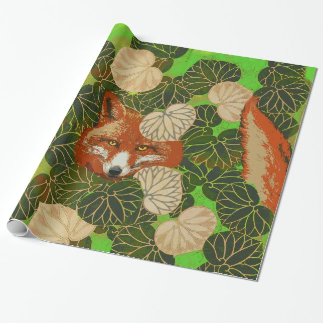 RED FOX BLAND GRÖNTEN LÖV OCH FOLIAGE PRESENTPAPPER (Utrullad)