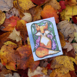 Red Fox-Blommigt Art Vykort