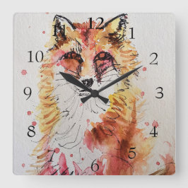 Red Fox Cute Art Whimsical Woodland Animal Fyrkantig Klocka