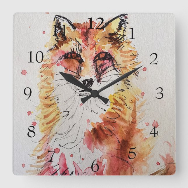 Red Fox Cute Art Whimsical Woodland Animal Fyrkantig Klocka (Framsida)