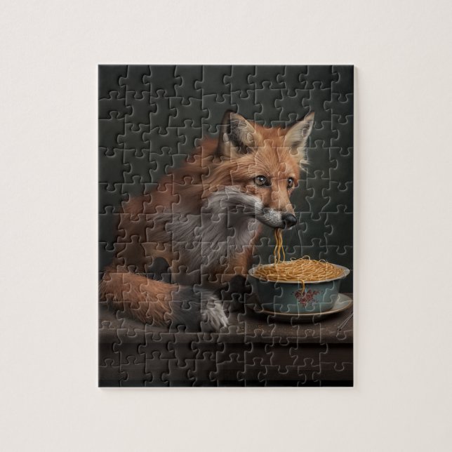 Red Fox Eating a Bowl of Spaghetti 8X10 Pussel (Vertikal)