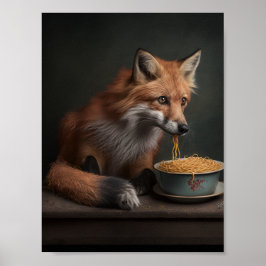 Red Fox Eating a Bowl of Spaghetti Poster